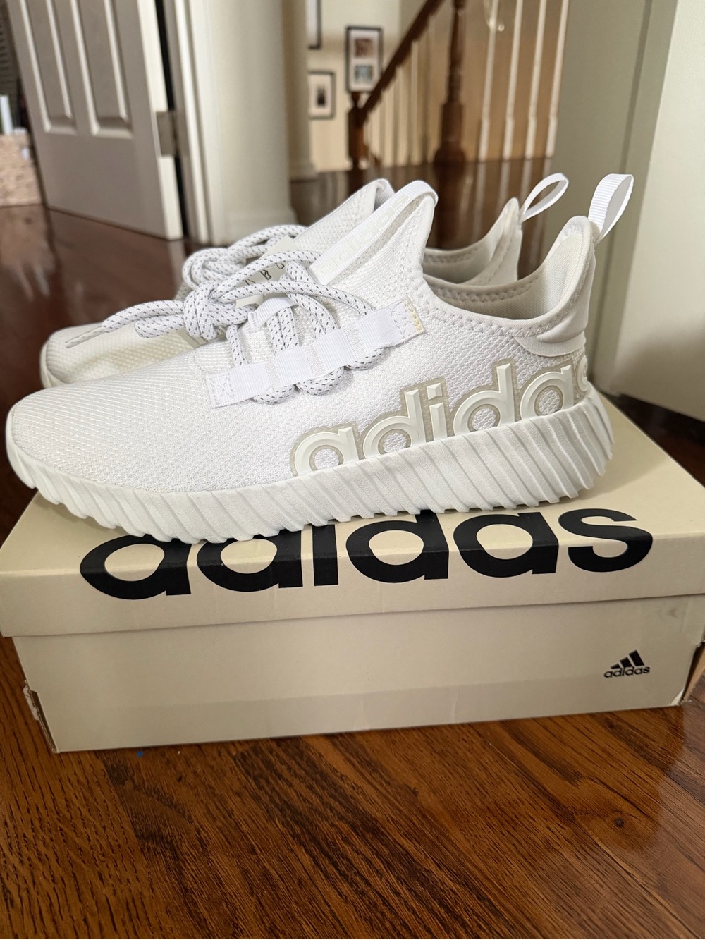 Adidas Men's All-White Knit Athletic Sneakers